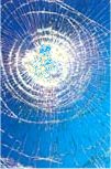 window safety film, glass safety film - some broken glass in a window - held together with safety film